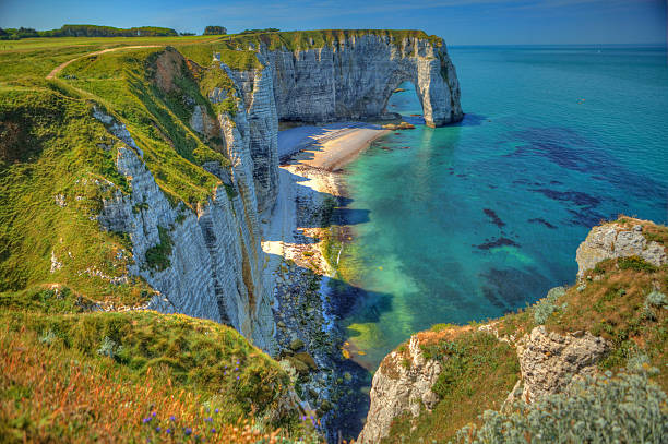 Les falaises d'Etretat sous un ciel bleu